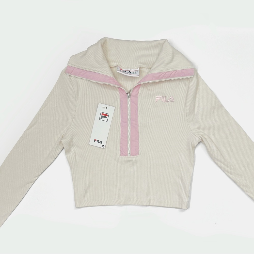 FILA Ribbed Cut Half -Zip Top in Ecru